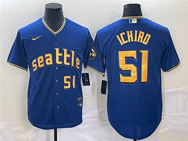 Men's Seattle Mariners #51 Ichiro Suzuki Royal 2023 City Connect Cool Base With Patch Stitched Baseball Jersey